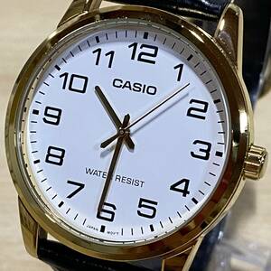 BC171【腕時計】カシオ CASIO ベーシック クオーツ メンズ レディース MTP-V001 ホワイト スタンダード レザーベルト　ブラック 現状品 