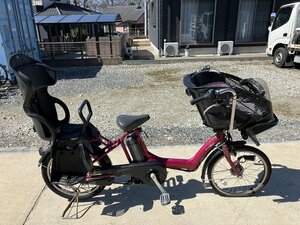 C2　現状のまま 中古電動アシスト自転車 1円売切り！ ヤマハ パスキス ピンク 前後チャイルドシート付き 配送エリア内は送料3800円でお届