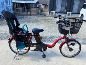 D2　中古電動アシスト自転車 1円売切り！ パナソニック ギュットミニ 後ろチャイルドシート付 説明書 赤 配送エリア内は送料3800円でお届