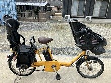 A13　中古電動アシスト自転車 1円売切り！ パナソニック ギュット 前後チャイルドシート付き 黄 配送エリア内は送料3800円でお届