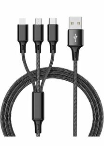 3in1 充電ケーブル ナイロン編組コード 急速充電 USB Type C ケーブル