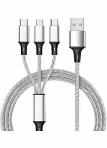 3in1 充電ケーブル type-c 充電ケーブル USB Type C Micro USB ケーブル (シルバー)