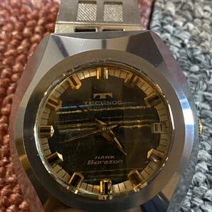 TECHNOS テクノス メンズ 腕時計 自動巻き HAWK BORAZON ホークボラゾン ブラックシェル文字盤 デイト シルバー ジャンクの画像2