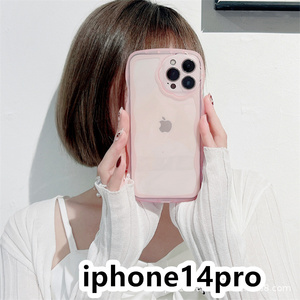 iphone14proケース カーバー TPU 可愛い　透明　波型花　お洒落　軽量 ケース 耐衝撃高品質ピンク299