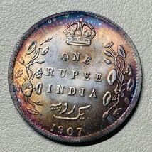 銀貨　古銭　1907年　イギリス領インド　エドワード7世　１ルピー　クラウン　外国　コイン　硬貨　貿易銀_画像2