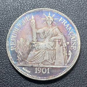 銀貨　古銭　フランス領インドシナドル　1901年　自由の女神デザイン　コイン　硬貨