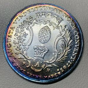銀貨　古銭　1765年　ドイツ　フランツ1世　バロック　シンボル　松ぼっくり　皇帝　大型　コイン　硬貨　 ターラー