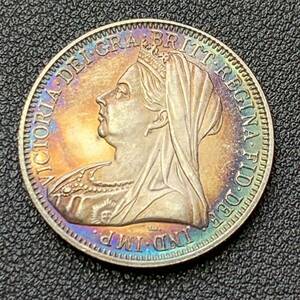銀貨　古銭　1895年　イギリス　ヴィクトリア女王　エドワードクラウン　連合王国国章　紋章　コイン　硬貨　貿易銀