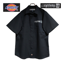 Dickies 半袖ワークシャツ size L ブラック 裾タグ ピスネーム ゆうパケットポスト 胸 背中 ロゴ 刺繍 LD SYSTEMS 古着 洗濯 プレス済 ｄ26_画像1