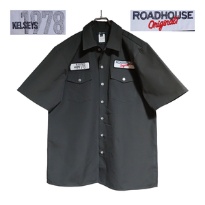 dg uniforms 半袖ワークシャツ size M チャコールグレー ゆうパケットポスト可 胸 ワッペン ROADHOUSE 古着 洗濯 プレス済 ｄ46