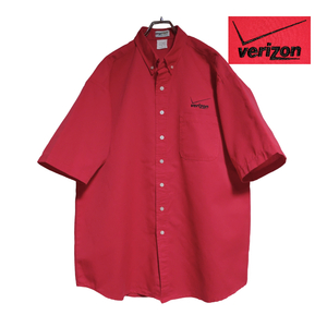 良品 USA製 Image First 半袖ワークシャツ size XL レッド ゆうパケットポスト可 胸 刺繍 ロゴ verizon 古着 洗濯 プレス済 ｄ52