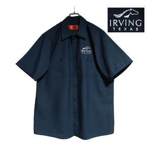 RED KAP 半袖ワークシャツ size L ネイビー ゆうパケットポスト可 胸 ロゴ 刺繍 IRVING TEXAS 騎馬 古着 洗濯 プレス済 d55