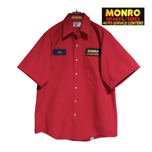 USA製 RED KAP 半袖ワークシャツ size L レッド ゆうパケットポスト可 胸 ワッペン MONRO 古着 洗濯 プレス済 ｄ56