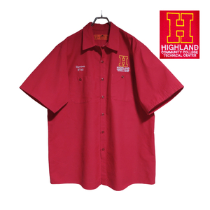 RED KAP 半袖ワークシャツ size XL オーバーサイズ レッド ゆうパケットポスト可 胸 ロゴ H 刺繍 HIGHLAND 古着 洗濯 プレス済 d88
