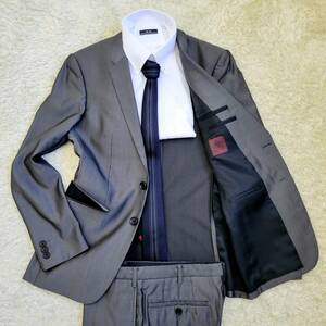 タケオキクチ　TAKEO KIKUCHI スーツ セットアップ テーラードジャケット ウール ストライプ 微伸縮 美光沢 刻印ボタン グレー M位