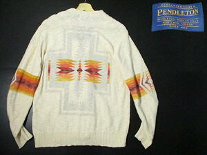 春物■ 即決　安い！　ペンドルトン　ネイティブ柄　コットンニット　カーディガン　Mサイズ　PENDLETON　トラバイル柄　ハーディング柄