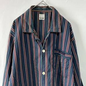 モスキーノ(MOSCHINO) オープンカラー　長袖シャツ　マルチカラーストライプ　ロゴ刺繍　サイズM