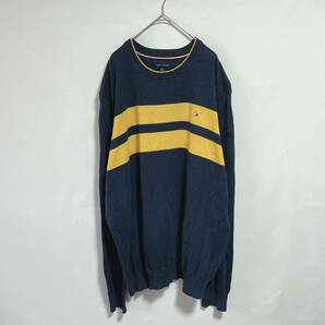 TOMMY HILFIGER トミーヒルフィガー コットンセーター コットンニット ボーダー ワンポイントロゴ サイズXLの画像1