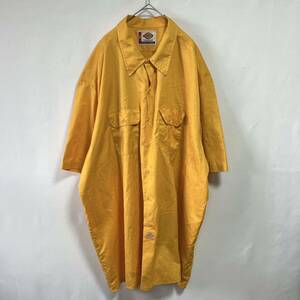 Dickies ディッキーズ　ワークシャツ　半袖シャツ　ワンポイントロゴ　イエロー系　ビッグサイズ4XL オーバーサイズ　ビッグシルエット