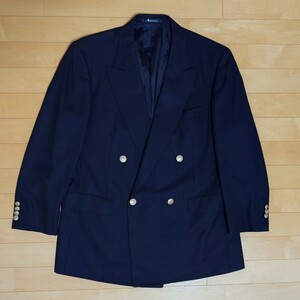 【美品】アクアスキュータム ダブル 紺ブレ ネイビー 金４釦 ブレザー サイドベンツ 濃紺 Aquascutum London レナウン 日本製 ウール100％