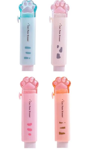 消しゴム 小学生 スティック消しゴム ペン 猫 可愛い 文房具 4色セット 新品