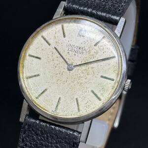 099066-02　ユニバーサルジュネーブ　UNIVERSAL　GENEVE　842109　手巻き　HW　SS　ステンレス　レザーベルト　メンズ腕時計　１円～