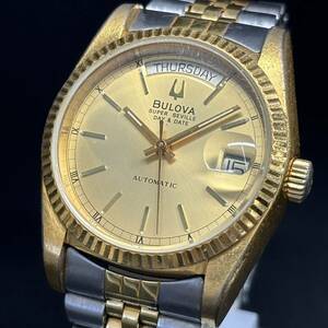 091793-08　ブローバ　BULOVA　デイデイト　4414103　自動巻　AT　オートマ　SS×GP　ゴールド文字盤　メンズ腕時計　1円〜