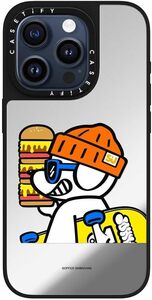 CASETiFY MagSafe対応ミラーケース　【iPhone 15 Pro】【What's UP JOHN! (Mega burger)】 - シルバー (ブラックバンパー)