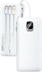 モバイルバッテリー　12000mAh　ケーブル内蔵（type-A / Type-C / micro-B / Lightning）4台同時充電