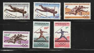 （コンゴ）1964年東京オリンピック6種完、スコット評価2.9ドル（海外より発送、説明欄参照）