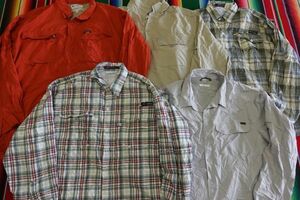 LSH-BN88 コロンビア Columbia ポリシャツ PFGシリーズ 長袖シャツ 無地 チェック￥1～ビンテージUS古着卸セット業者まとめ売り