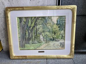 Art hand Auction Парк Ёнезо Сибата со статуей Шуберта Акварельная картина Гарантированная подлинность Член Японской академии искусств Член Независимой художественной ассоциации В рамке, рисование, акварель, Природа, Пейзаж