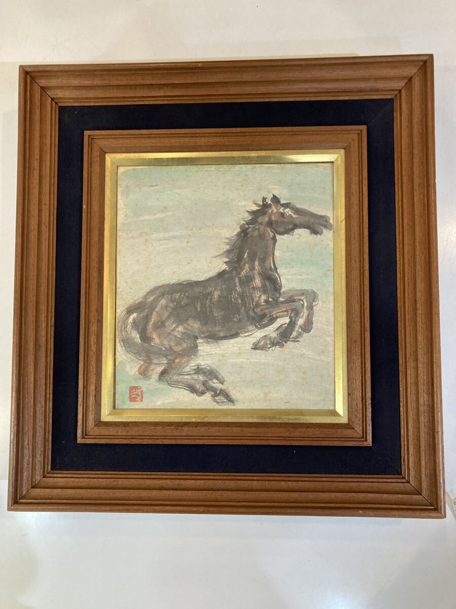 Guaranteed authentic: Kunitaro Suda watercolor painting of a horse with frame, Painting, watercolor, Animal paintings