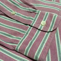 美品 Ralph Lauren ラルフローレン 大きめ 長袖ボタンダウンシャツ サイズＬL 赤茶色ベースに白＋緑＋灰色のストライプ 裾はラウンドカット_画像7
