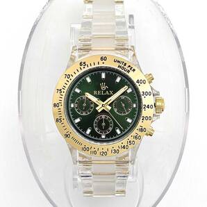 【3999円】リラックス 王冠ロゴ D28 腕時計 クロノ 鮮やかなグリーンカラーが大変魅力的なモデル グリーンダイヤル文字盤 世田谷ベースの画像2