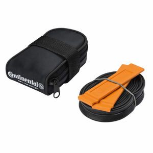 Continental Saddle Bag with Race 28 Tube & 2 Tire Levers( Continental 2 tire lever & race 28(60 millimeter length valve(bulb) ) entering saddlebag )