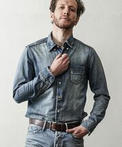 【TMT】デニムシャツL 日本製 「DENIM RODEO SHIRTS」 イーグルフェザー刺繍のアスコット・タイ付 限定 人気アイテム _画像1