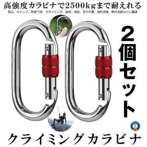 登山用 カラビナ 25KN 2個セット クライミングカラビナ ハードスチール 登山用具 2-KARABI25