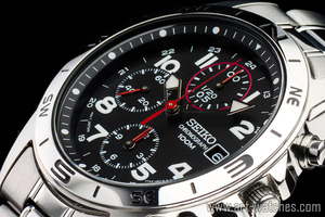 1円 セイコー 正規品 海外モデル SEIKO 逆輸入 ブラックフェイス 100m防水 クロノグラフ 新品 腕時計