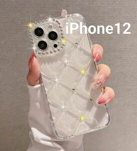 iPhone12 スマホケース 透明 キラキラ キルティング かわいい しるば シルバーストーン