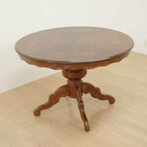 ダイニングテーブル ヨーロピアン アンティーク調 クラシック 象嵌 彫刻 木彫り クラシカル 丸テーブル 円卓 4人掛け 4人用の画像1