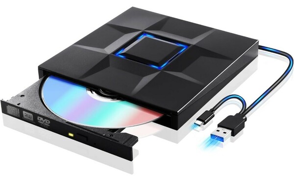 LEMFUTER cd dvdドライブ 外付け 光学ドライブ 外付け DVDレコ DVD-Rプレイヤー USB3.0&Type-C両用 内蔵ケーブル Window/Linux/Mac OS対応