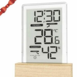 置き時計 目覚まし時計 デジタル 時計 木目調ベース 5.5インチの透明スクリーン 室内温湿度測定 最大最小値のデータメモリ 