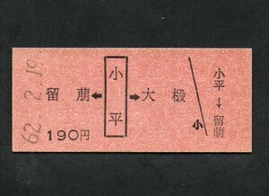 国鉄羽幌線小平駅のＢ型硬券乗車券　昭和60年廃止