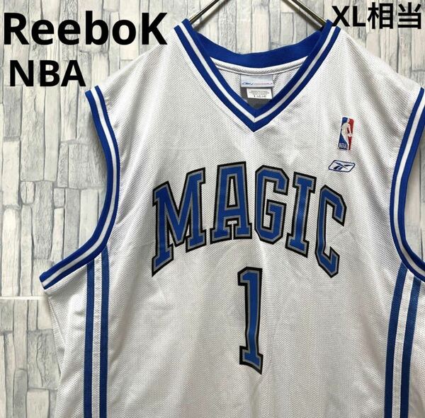 ReeboK リーボック NBA オーランド マジック トレイシー マグレディ 半袖 ゲームシャツ ユニフォーム タンクトップ L 刺繍 デカロゴ バスケ