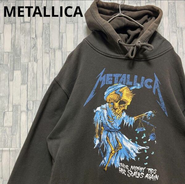 METALLICA メタリカ 長袖 パーカー スウェット プルオーバー デカロゴ L ブラック コピーライト スカル ドクロ ガイコツ フェード