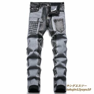 ジーンズ 新品 メンズ デニムパンツ ジーパン 切替ストレート トレンド 欧米風バイクパンツ スキニー 個性ヴィンテージ チノパン 選択可 30