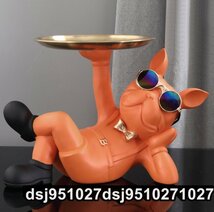 フレンチブルドッグの家の装飾 犬の像 ステンレス鋼のトレイ テーブルの装飾 動物の置物 おしゃれ ブラック_画像7