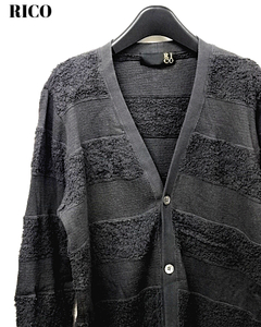 M【RICO border pile cardigan charcoal gray 06-9H-7009 リコ ボーダー パイル カーディガン チャコールグレー タオル地】