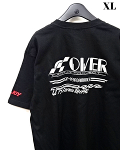 XL 未使用【OVER Racing Tee moto joy オーヴァーレーシング Black OVER Racing Tシャツ マフラーメーカー 黒/シルバー motojoyのロゴ】